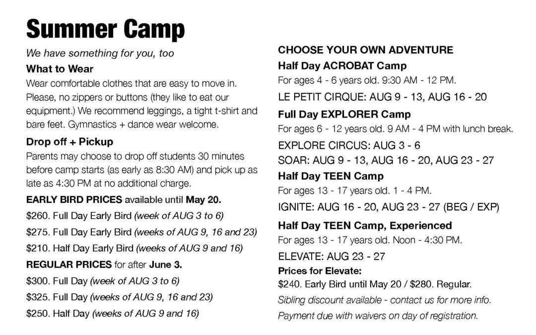 Summer Camp Info 2021 – Kids details